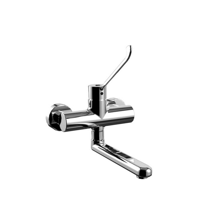 PAFFONI RED302 RED SINGLE-LEVER WALL-MOUNTED SINK MIXER WITH CHROME CLINICAL LEVER