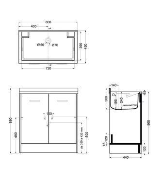 Colavene DL8045B  Lavatoio 80x45 cm con Vasca in ABS e Mobile Bianco