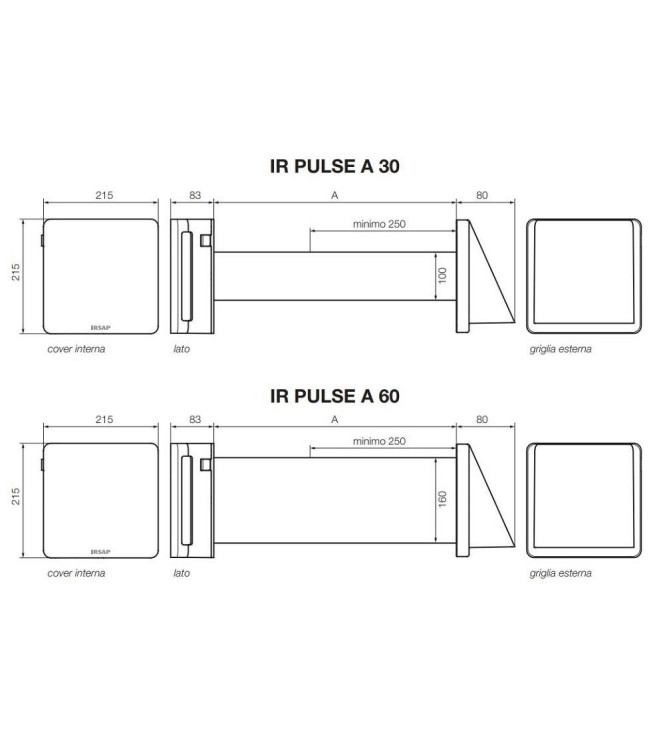 Ventilatore puntiforme con recupero di calore Irsap PULSE 30A, ideale per ambienti Fino a 10 mq 