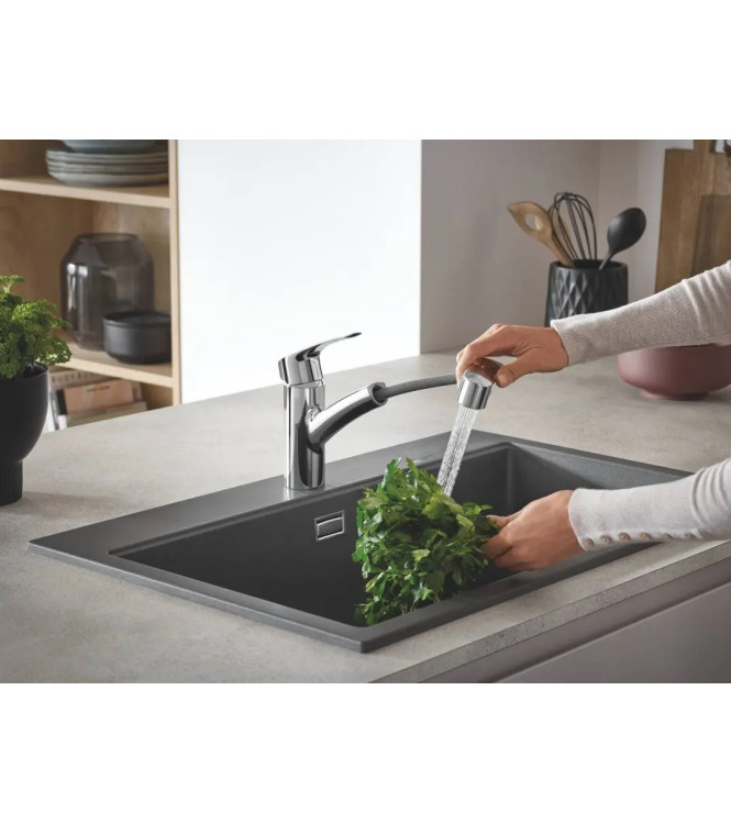 EUROSMART SINK MIXER LOW SPOUT WITH PULL-OUT CHROME HAND SHOWER