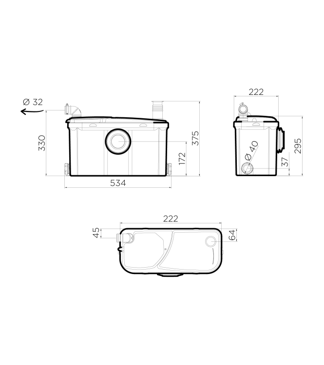 Trituratore Watersan WS3 per bagno completo con scarico fino a 6 m