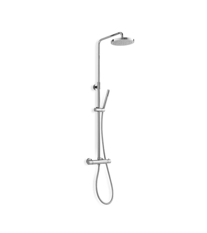 ECO shower column with thermostatic mixer, arm, hand shower and shower head â€" chrome finish