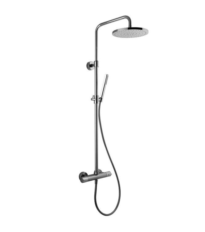 Round telescoping shower column with thermostatic mixer and ABS shower head â€" chrome finish