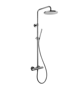 Round telescoping shower column with thermostatic mixer and ABS shower head â€" chrome finish