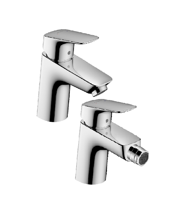 Hansgrohe Logis washbasin + bidet faucet set â€" polished chrome finish