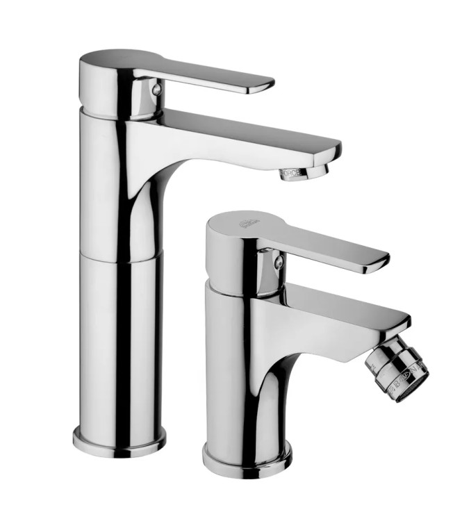Set miscelatore lavabo prolungato e bidet senza scarico cromato - Red di Paffoni
