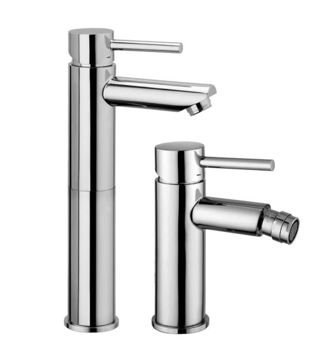 Set miscelatore lavabo prolungato e bidet senza scarico cromato - Stick di Paffoni
