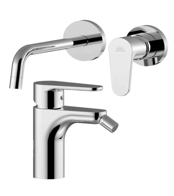 Set miscelatore lavabo con bocca 17,8 cm e bidet senza scarico cromato - Green di Paffoni
