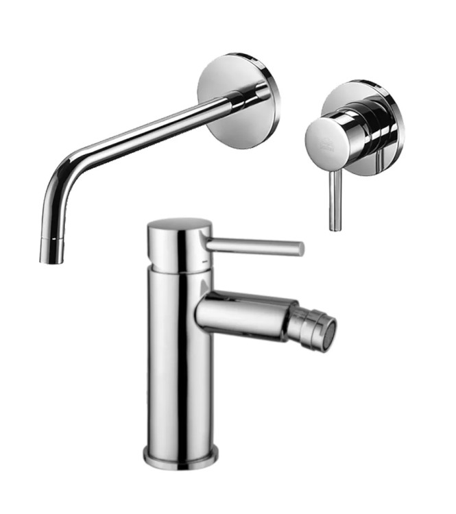 Set miscelatore lavabo Ø 7 cm bocca 24,8 cm con bidet senza scarico cromato - Stick di Paffoni