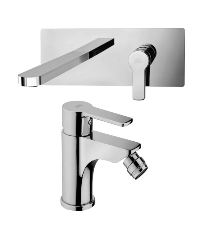 Set miscelatore lavabo bocca 20 cm e bidet senza scarico cromato - Red di Paffoni