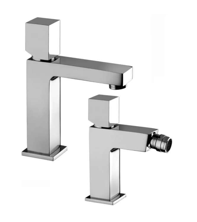 Set miscelatore lavabo e bidet con leva cubo senza scarico cromato - Elle di Paffoni