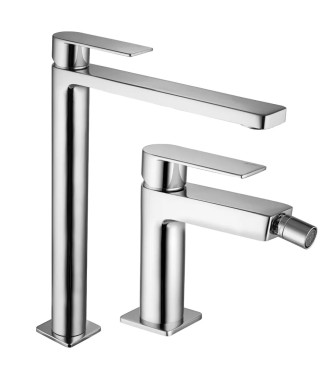 Set miscelatore lavabo prolungato e bidet senza scarico cromato - Tango di Paffoni