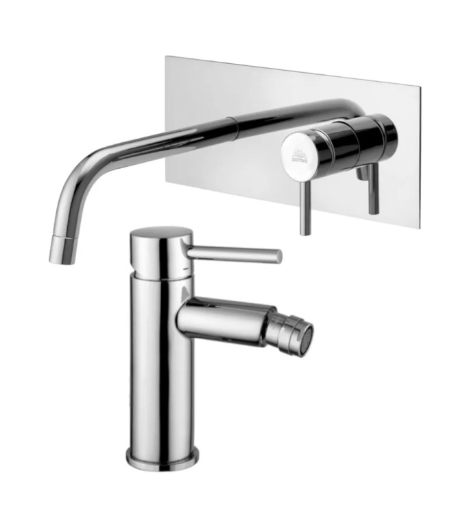 Set miscelatore lavabo bocca 24,8 cm con bidet senza scarico cromato - Stick di Paffoni