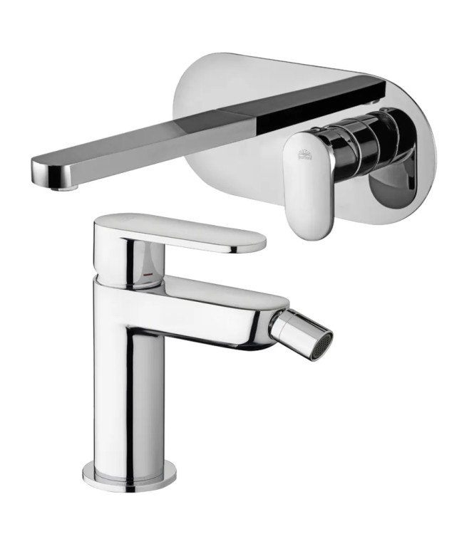 Set miscelatore lavabo bocca 24,5 cm con bidet senza scarico cromato - Candy di Paffoni