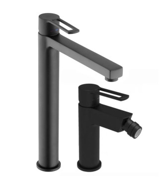 Set miscelatore lavabo prolungato e bidet senza scarico nero opaco - Ringo di Paffoni