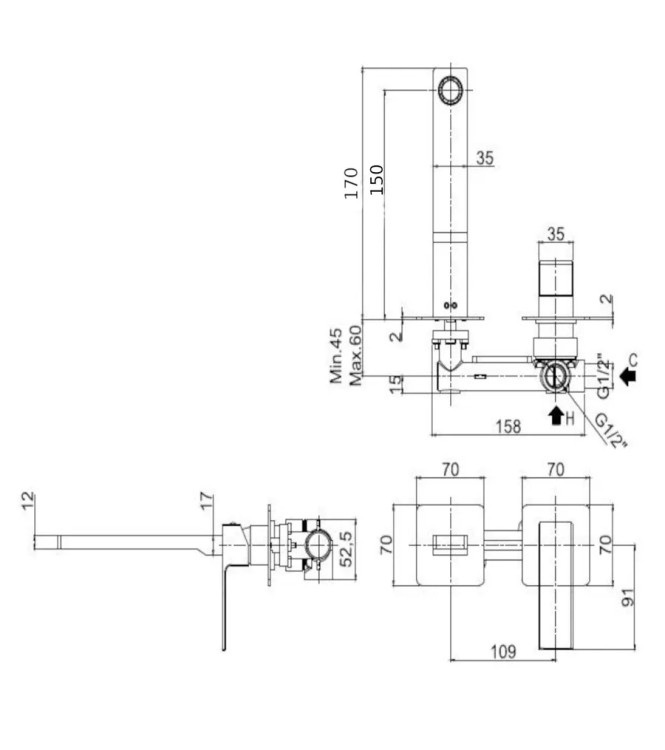 Set miscelatore lavabo 7x7 cm bocca 15 cm e bidet cromato - Elle di Paffoni