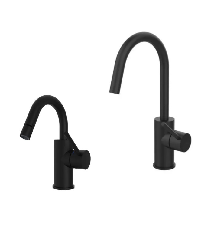 Set miscelatore lavabo e bidet canna a U nero opaco - Light di Paffoni