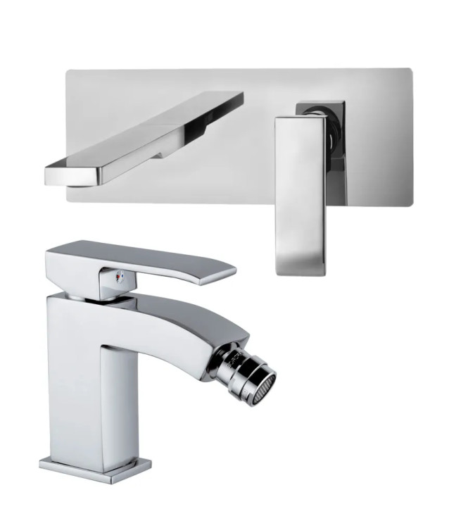 Set miscelatore incasso lavabo bocca 20 cm e bidet senza scarico cromato - Level di Paffoni