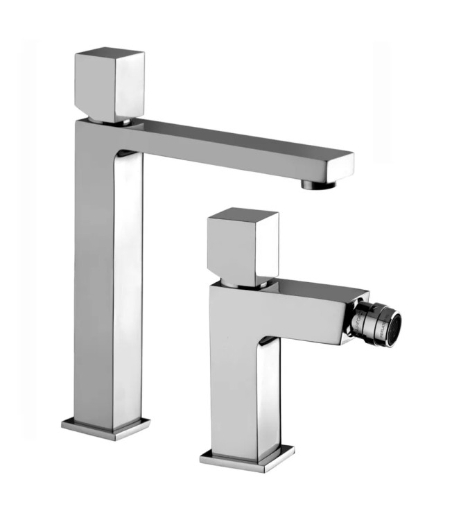 Set miscelatore lavabo prolungato e bidet con leva cubo senza scarico cromato - Elle di Paffoni