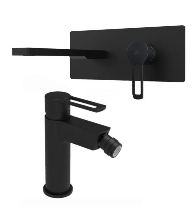 Set miscelatore lavabo bocca 20 cm con bidet senza scarico nero opaco - Ringo di Paffoni