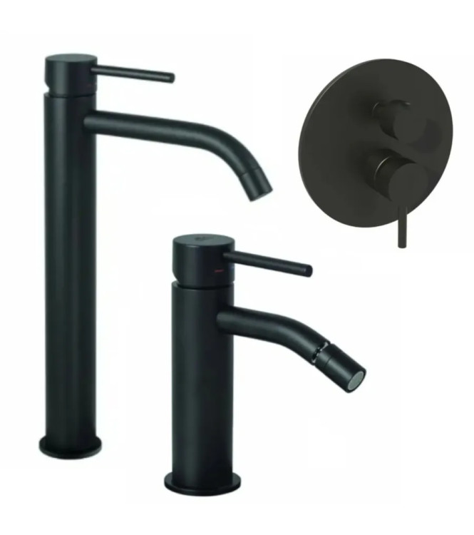 Set miscelatore lavabo prolungato e bidet con incasso doccia 3 uscite nero opaco - Light di Paffoni