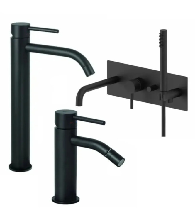 Set miscelatore lavabo prolungato e bidet con incasso vasca nero opaco - Light di Paffoni