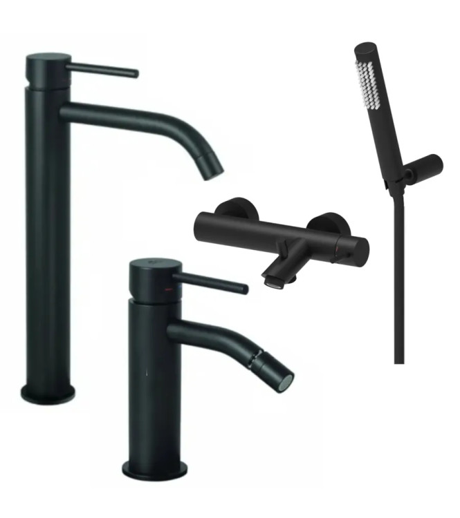 Set miscelatore lavabo prolungato e bidet con esterno doccia con supporto nero opaco - Light di Paffoni