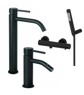 Set miscelatore lavabo prolungato e bidet con esterno doccia nero opaco - Light di Paffoni