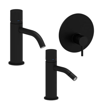 Set miscelatore lavabo e bidet senza leva con incasso doccia monocomando 11cm nero opaco - Light di Paffoni