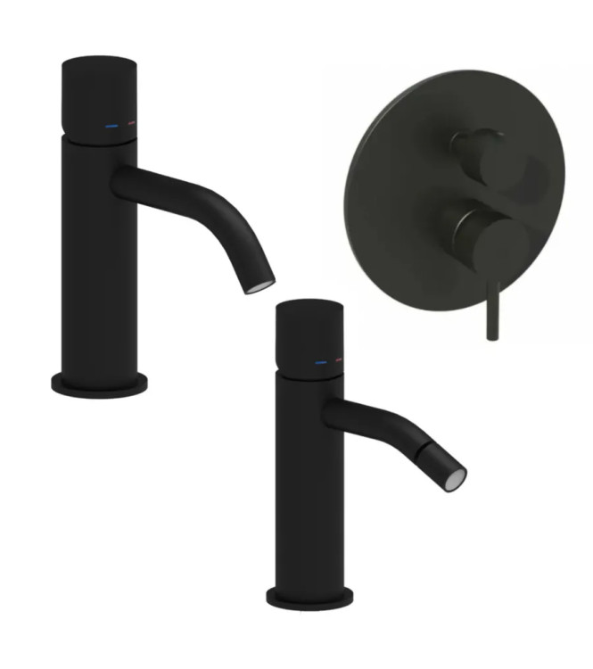 Set miscelatore lavabo e bidet senza leva con incasso doccia 2 uscite nero opaco - Light di Paffoni