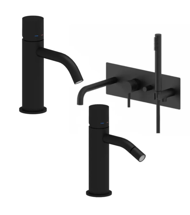 Set miscelatore lavabo e bidet senza leva con incasso vasca nero opaco - Light di Paffoni