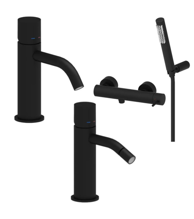 Set miscelatore lavabo e bidet senza leva con esterno doccia nero opaco - Light di Paffoni