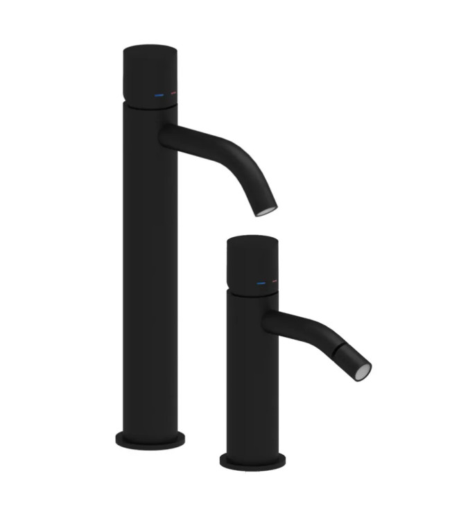 Set miscelatore lavabo prolungato e bidet senza leva nero opaco - Light di Paffoni