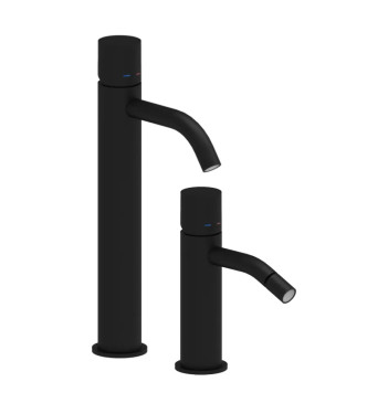 Set miscelatore lavabo prolungato e bidet senza leva nero opaco - Light di Paffoni