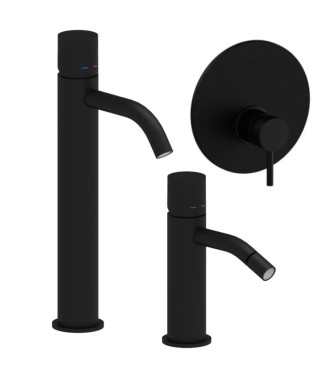 Set miscelatore lavabo prolungato e bidet senza leva con incasso doccia monocomando 11cm nero opaco - Light di Paffoni