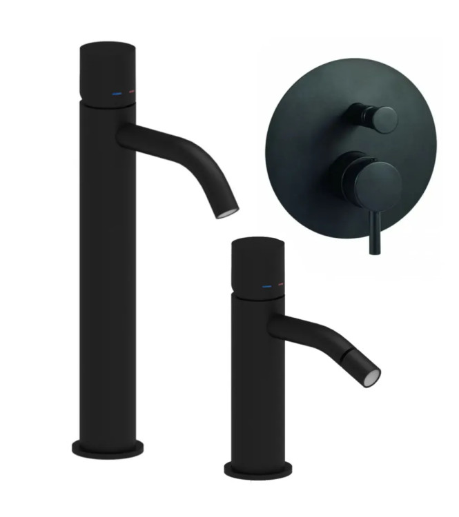 Set miscelatore lavabo prolungato e bidet senza leva con incasso doccia con deviatore nero opaco - Light di Paffoni