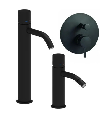 Set miscelatore lavabo prolungato e bidet senza leva con incasso doccia con deviatore nero opaco - Light di Paffoni