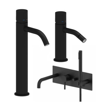 Set miscelatore lavabo prolungato e bidet senza leva con incasso vasca nero opaco - Light di Paffoni