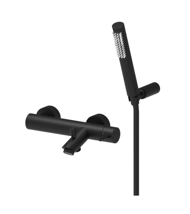 Set miscelatore lavabo prolungato e bidet senza leva con esterno doccia/vasca con supporto nero opaco - Light di Paffoni