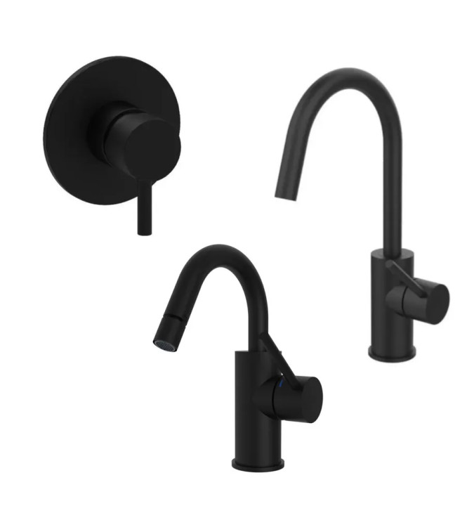 Set miscelatore lavabo e bidet canna a U con incasso doccia monocomando 11,6cm nero opaco - Light di Paffoni