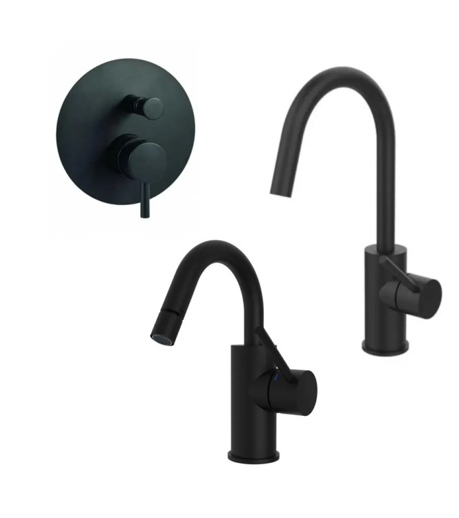 Set miscelatore lavabo e bidet canna a U cromato con incasso doccia con deviatore nero opaco - Light di Paffoni
