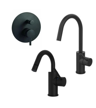 Set miscelatore lavabo e bidet canna a U cromato con incasso doccia con deviatore nero opaco - Light di Paffoni