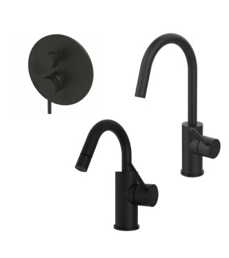Set miscelatore lavabo e bidet canna a U con incasso doccia 2 uscite nero opaco - Light di Paffoni