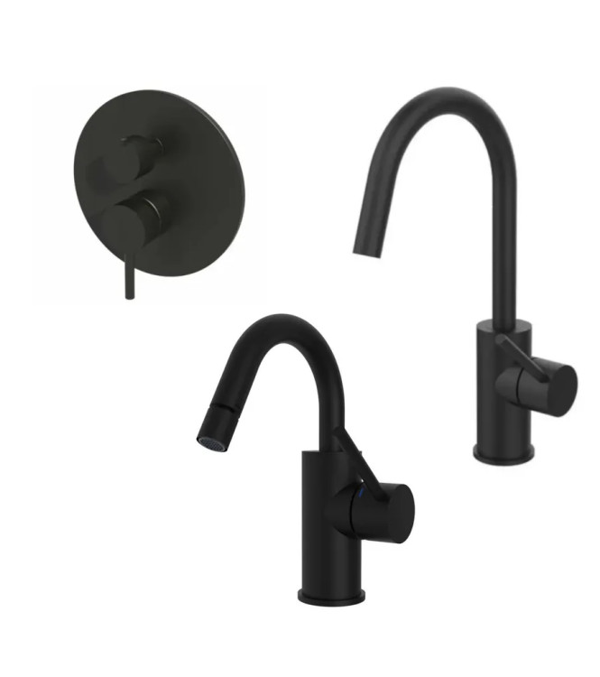 Set miscelatore lavabo e bidet canna a U con incasso doccia 3 uscite nero opaco - Light di Paffoni
