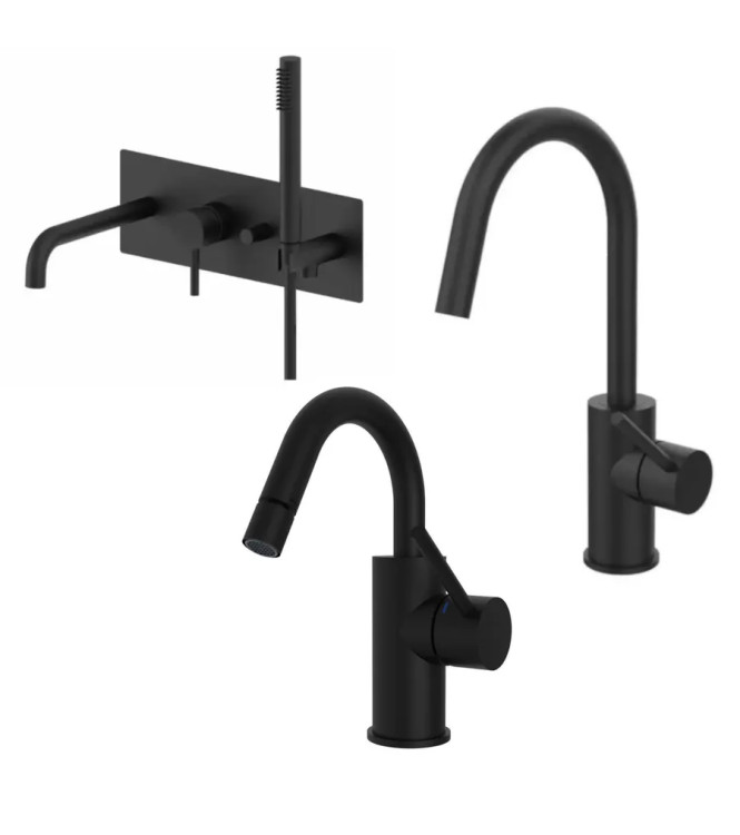 Set miscelatore lavabo e bidet canna a U con incasso vasca nero opaco - Light di Paffoni