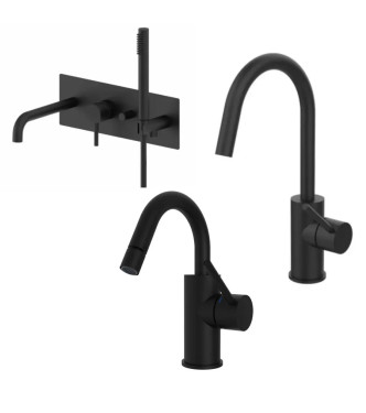 Set miscelatore lavabo e bidet canna a U con incasso vasca nero opaco - Light di Paffoni