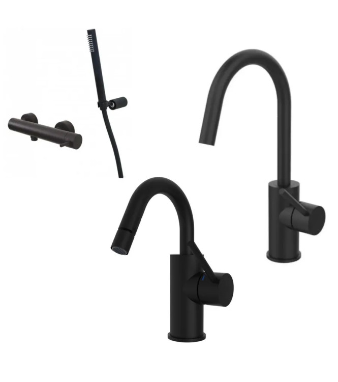 Set miscelatore lavabo e bidet canna a U con esterno doccia nero opaco - Light di Paffoni