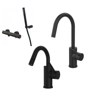 Set miscelatore lavabo e bidet canna a U con esterno doccia nero opaco - Light di Paffoni