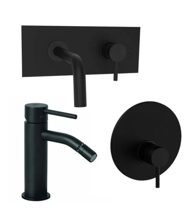 Set miscelatore incasso lavabo acciaio inox 12,3cm con bidet ed incasso doccia monocomando 11cm nero opaco - Light di Paffon