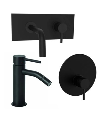 Set miscelatore incasso lavabo acciaio inox 12,3cm con bidet ed incasso doccia monocomando 11cm nero opaco - Light di Paffon